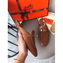 Replica Hermes Brown Palladium H Buckle Loafer