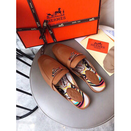 Replica Hermes Brown Palladium H Buckle Loafer
