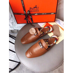 Replica Hermes Brown Palladium H Buckle Loafer