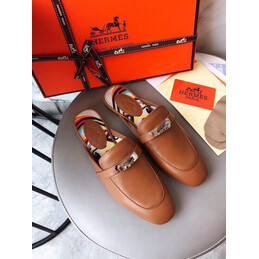 Replica Hermes Brown Palladium H Buckle Loafer