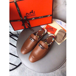Replica Hermes Brown Palladium H Buckle Loafer