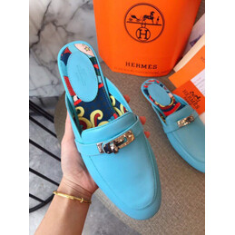 Replica Hermes Turquoise Gold H Buckle Loafer