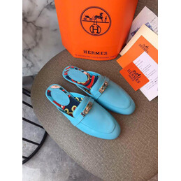 Replica Hermes Turquoise Gold H Buckle Loafer