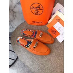 Replica Hermes Orange Palladium H Buckle Loafer