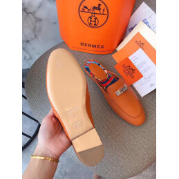 Replica Hermes Orange Palladium H Buckle Loafer