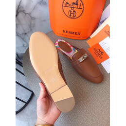 Replica Hermes Brown Gold H Buckle Loafer