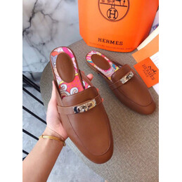 Replica Hermes Brown Gold H Buckle Loafer