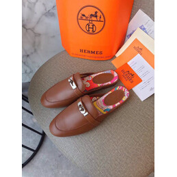 Replica Hermes Brown Gold H Buckle Loafer