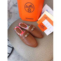 Replica Hermes Brown Gold H Buckle Loafer