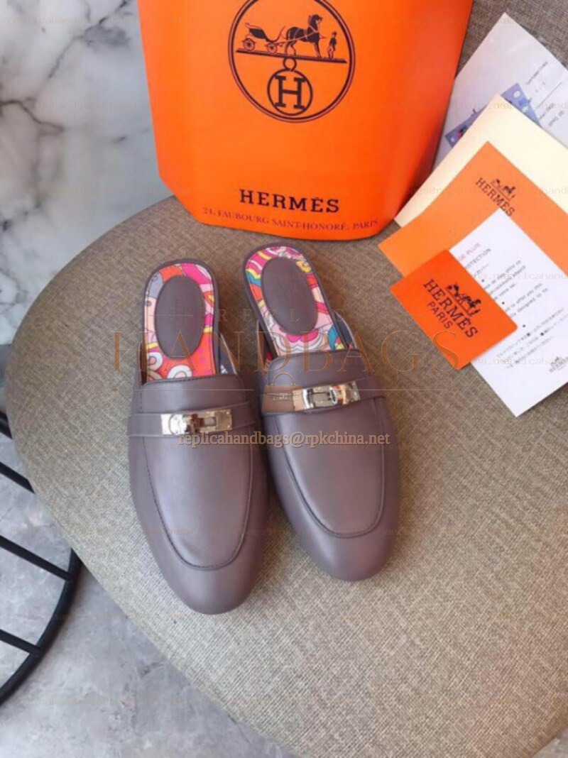 Replica Hermes Taupe Palladium H Buckle Loafer