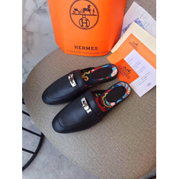 Replica Hermes Navy Gold H Buckle Loafer