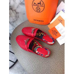 Replica Hermes Red Palladium H Buckle Loafer