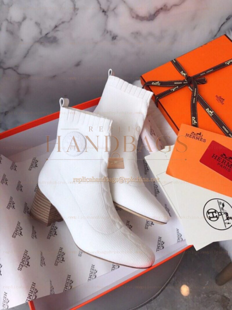 Replica Hermes White Knit Sock Ankle Boot