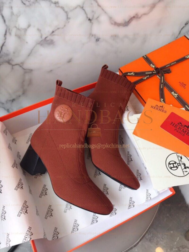Replica Hermes Rust Knit Sock Ankle Boot