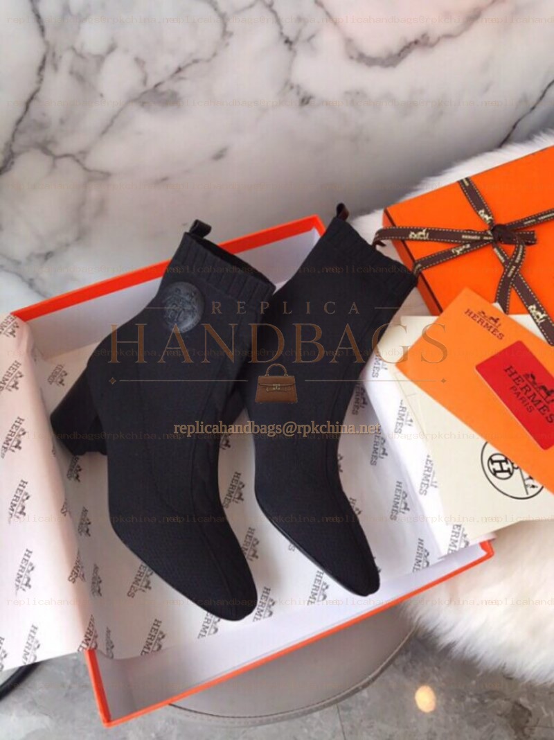 Replica Hermes Black Knit Sock Ankle Boot