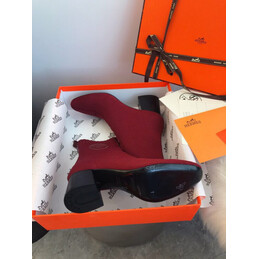 Replica Hermes Burgundy Block Heel Sock Ankle Boot