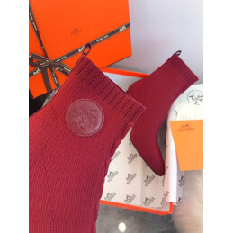 Replica Hermes Burgundy Block Heel Sock Ankle Boot