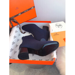 Replica Hermes Navy Block Heel Sock Ankle Boot