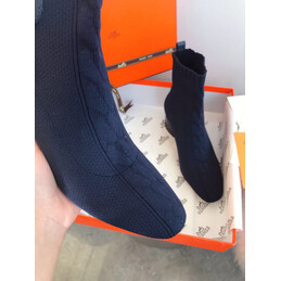 Replica Hermes Navy Block Heel Sock Ankle Boot