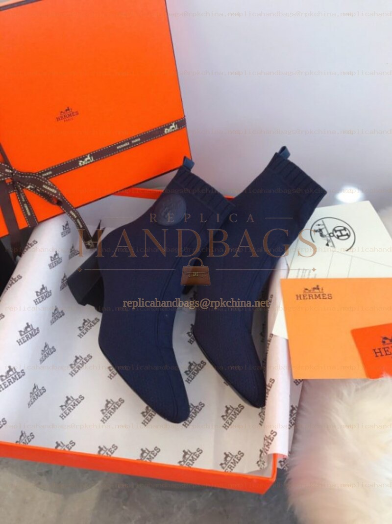 Replica Hermes Navy Button Detail Sock Ankle Boot