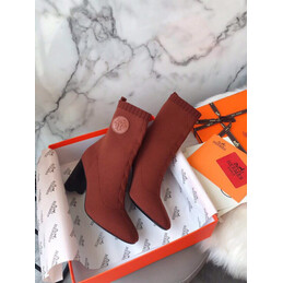 Replica Hermes Rust Block Heel Sock Ankle Boot