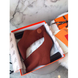 Replica Hermes Rust Block Heel Sock Ankle Boot