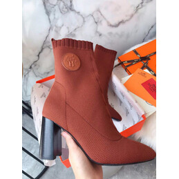 Replica Hermes Rust Block Heel Sock Ankle Boot