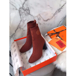 Replica Hermes Rust Block Heel Sock Ankle Boot
