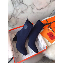 Replica Hermes Navy Logo Button Sock Ankle Boot