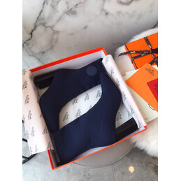 Replica Hermes Navy Logo Button Sock Ankle Boot