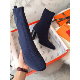 Replica Hermes Navy Logo Button Sock Ankle Boot