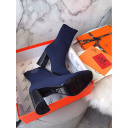 Replica Hermes Navy Logo Button Sock Ankle Boot
