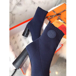 Replica Hermes Navy Logo Button Sock Ankle Boot