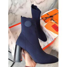 Replica Hermes Navy Logo Button Sock Ankle Boot