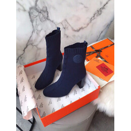 Replica Hermes Navy Logo Button Sock Ankle Boot