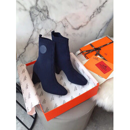 Replica Hermes Navy Logo Button Sock Ankle Boot
