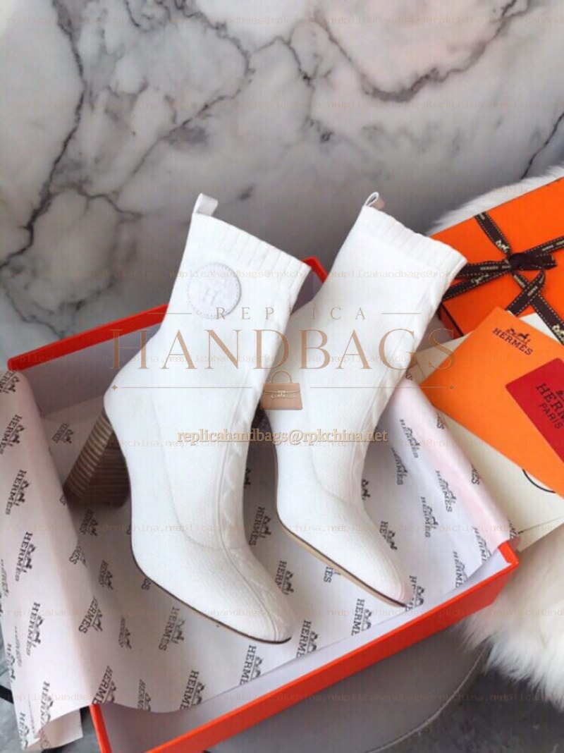 Replica Hermes White Logo Button Sock Ankle Boot