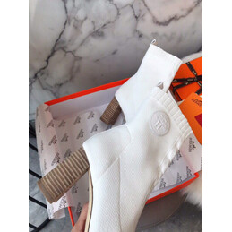 Replica Hermes White Logo Button Sock Ankle Boot
