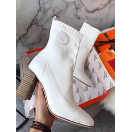 Replica Hermes White Logo Button Sock Ankle Boot