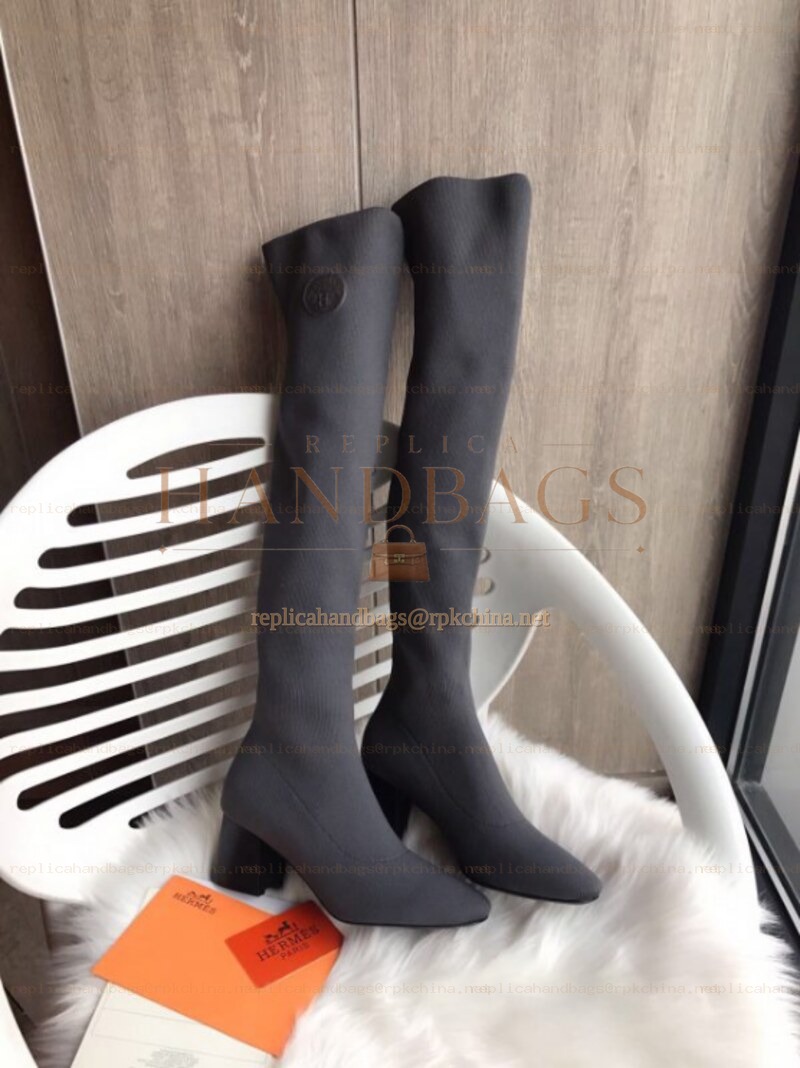 Replica Hermes Black Knee High Stretch Boot