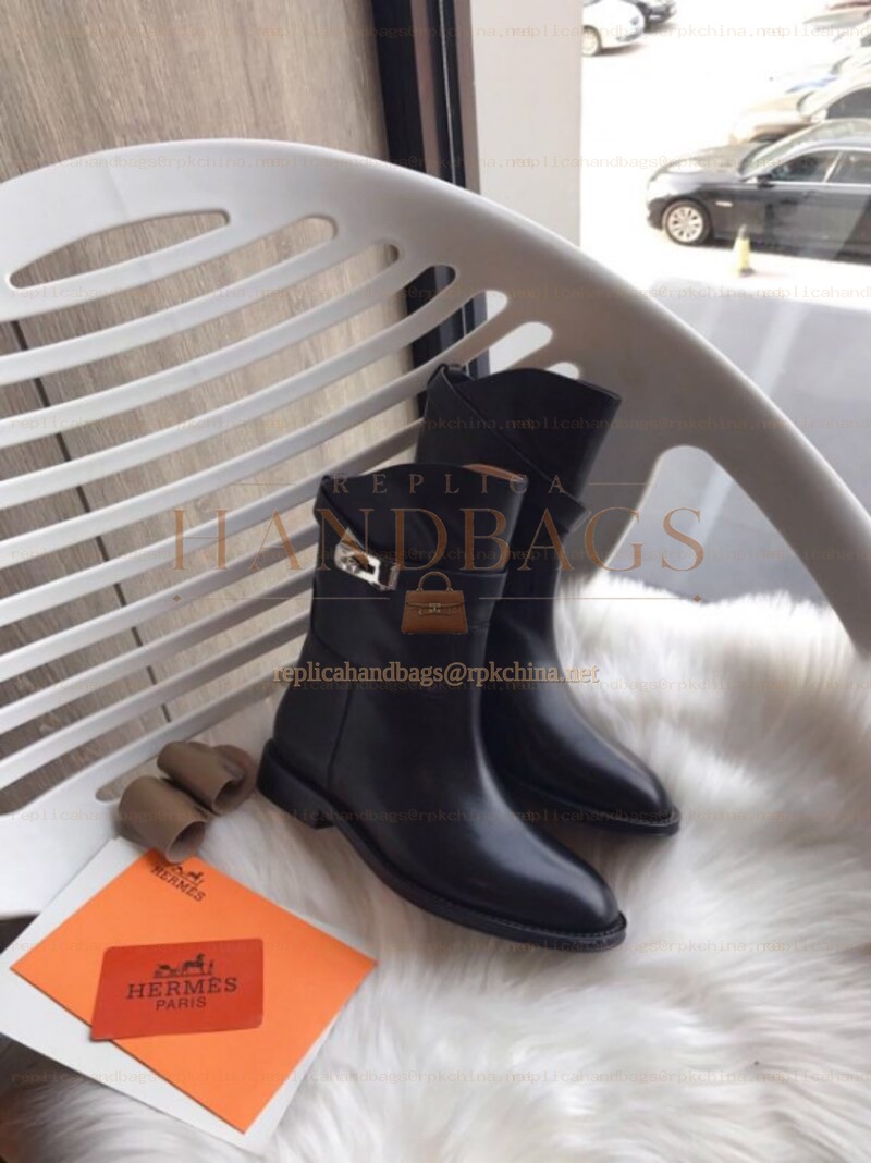 Replica Hermes Black Palladium Buckle Ankle Boot