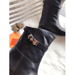 Replica Hermes Black Palladium Buckle Ankle Boot