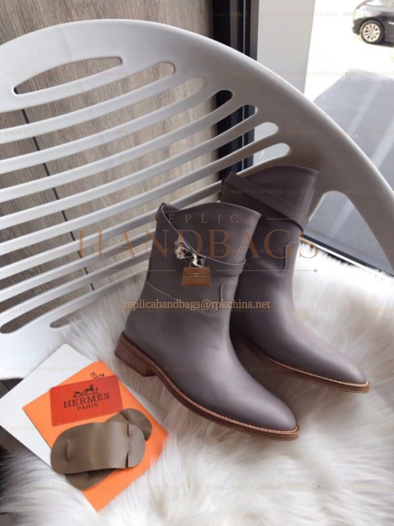 Replica Hermes Gray Classic Palladium Buckle Ankle Boot