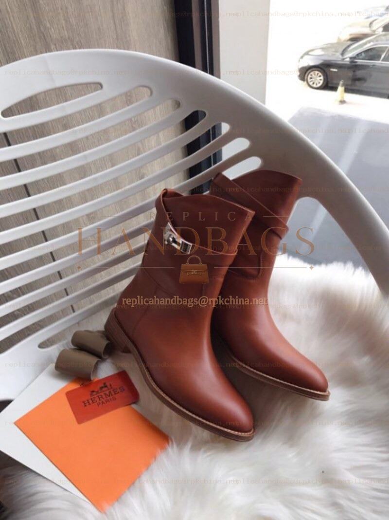 Replica Hermes Brown Classic Palladium Buckle Ankle Boot