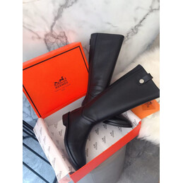 Replica Hermes Black Palladium Button Knee High Boot