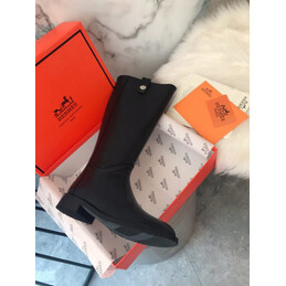 Replica Hermes Black Palladium Button Knee High Boot