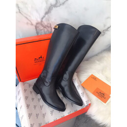 Replica Hermes Black Smooth Palladium Button Knee High Boot