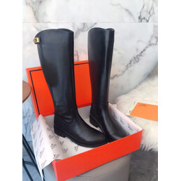 Replica Hermes Black Smooth Palladium Button Knee High Boot