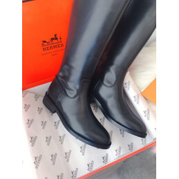 Replica Hermes Black Smooth Palladium Button Knee High Boot
