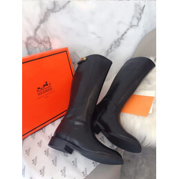 Replica Hermes Black Smooth Palladium Button Knee High Boot
